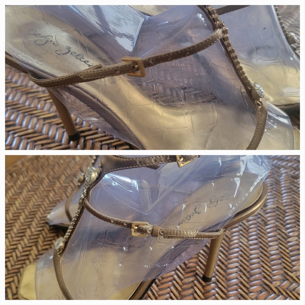 Sergio Zelcer Gold Strappy Sandals with Rhinestone Accents Size 7 - Picture 3 of 7